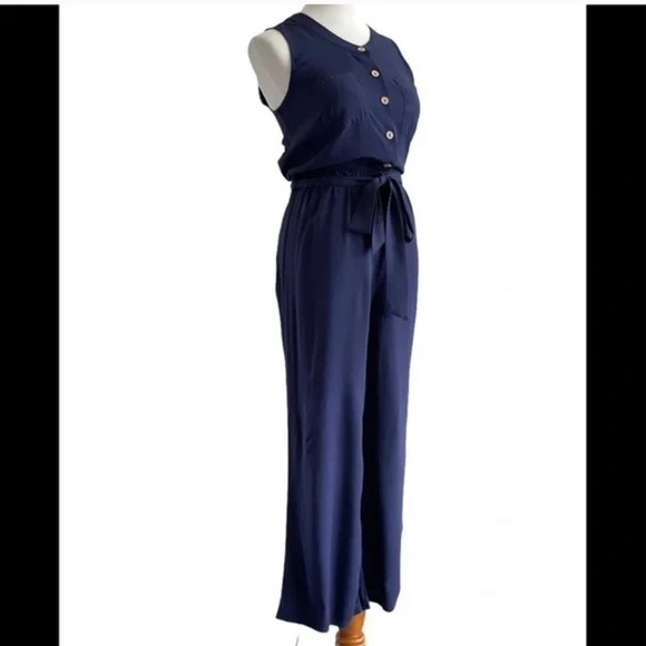 Lark Grey Navy Sleeveless Button Jumpsuit Size M - Picture 2 of 7